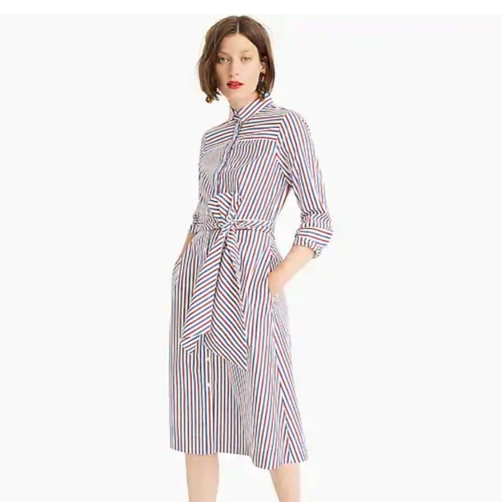 J crew Tie Waist, Stripe Shirt Dress NWT
